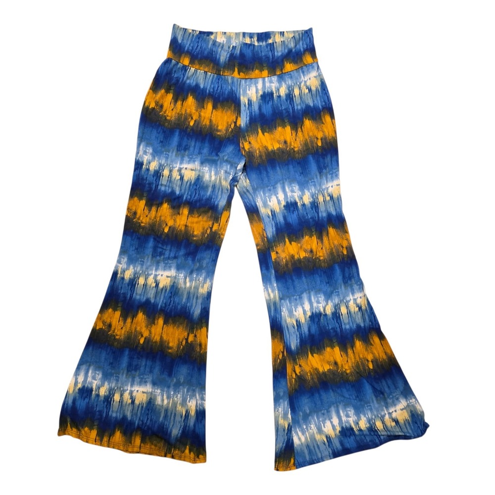 MadRag Blue Yellow Tie Dye High Rise‎ Comfy Flare Boho Hippie Pants Size L